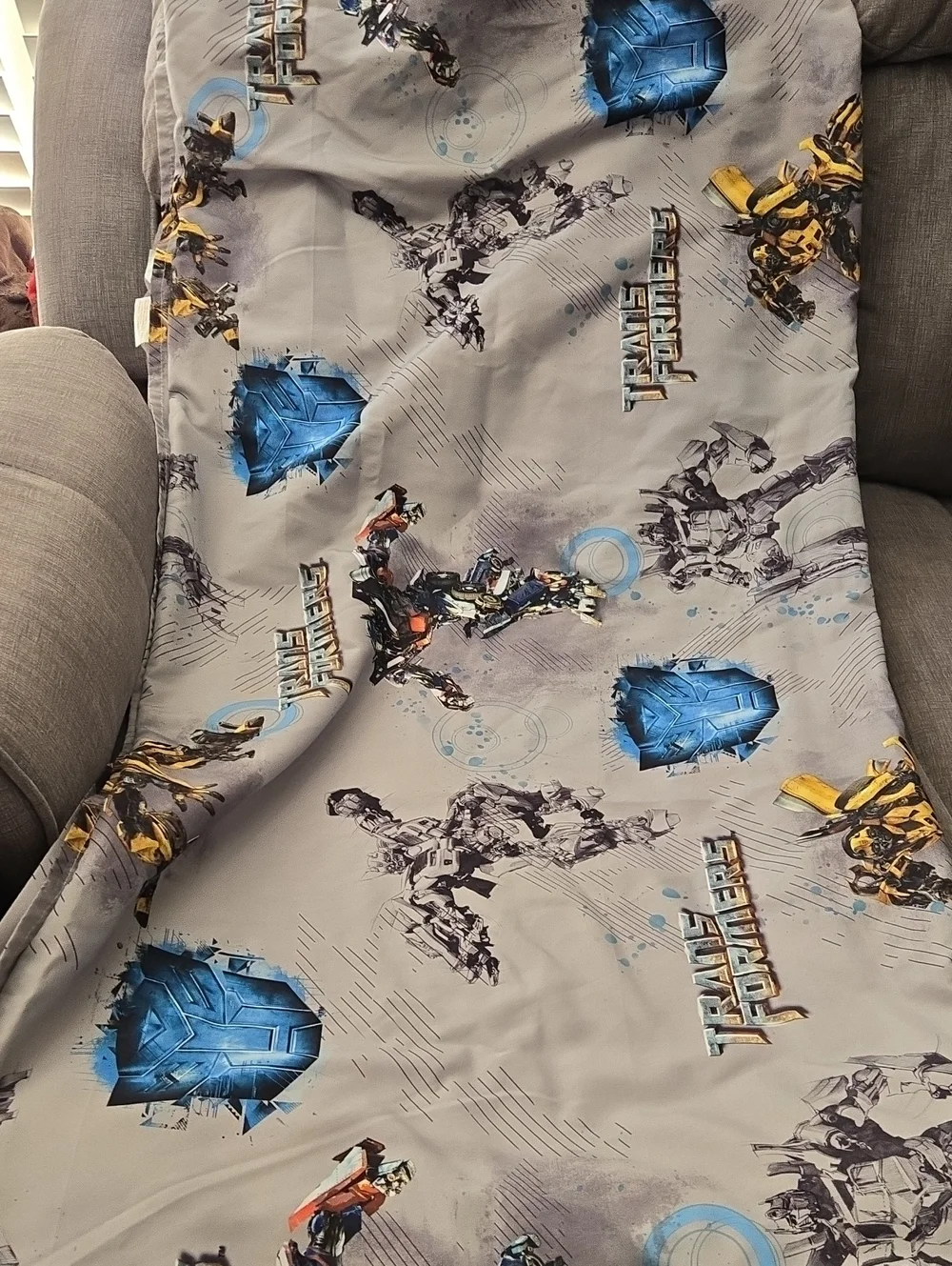 Transformers Kids Twin Flat Sheet And Pillow Case Gray and Blue